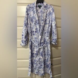 Ralph Lauren Blue and White Floral Robe Shabby Chic EUC M
